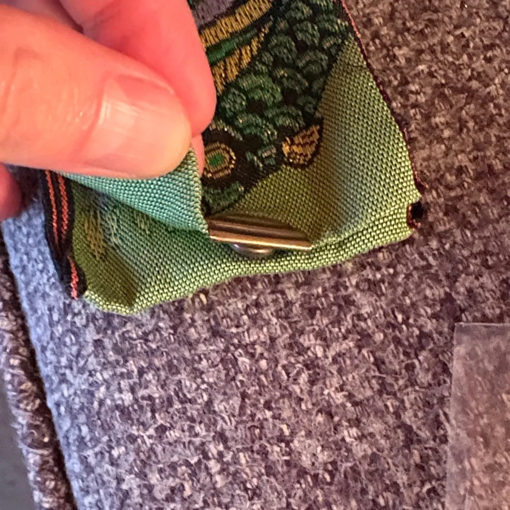 Green Embroidered Fabric Pouch for coins. Made in Japan. Recycled materials.